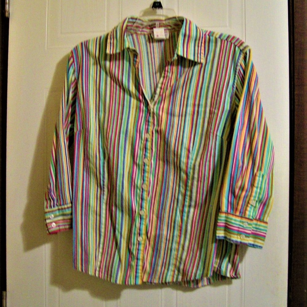 COLORFUL STRIPED STRETCHY BLOUSE M/L